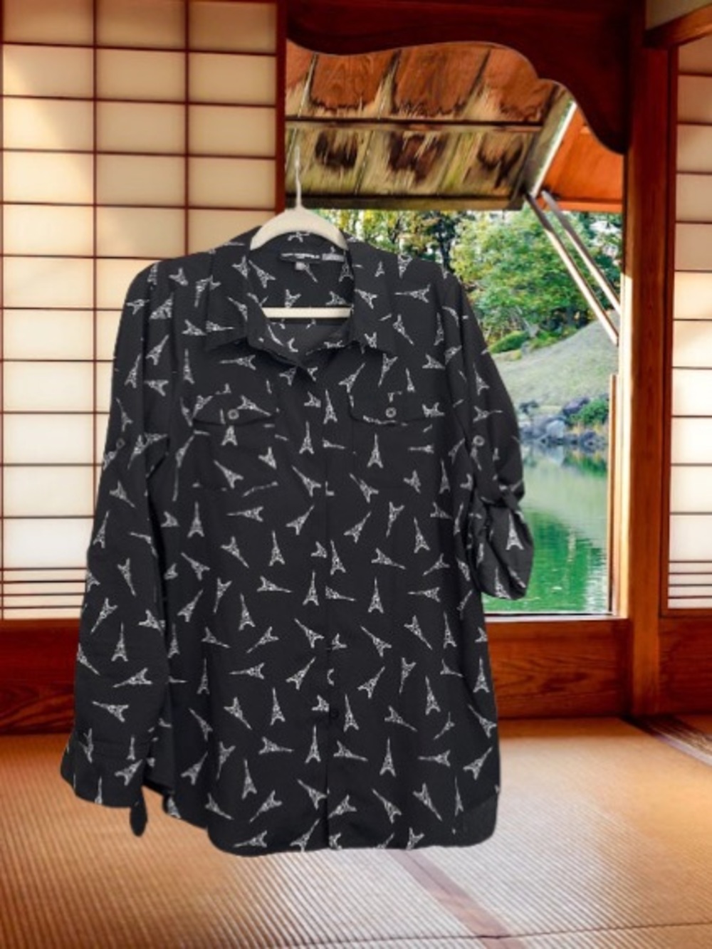 Karl Lagerfeld Black Shirt with White Eiffel Tower Motif